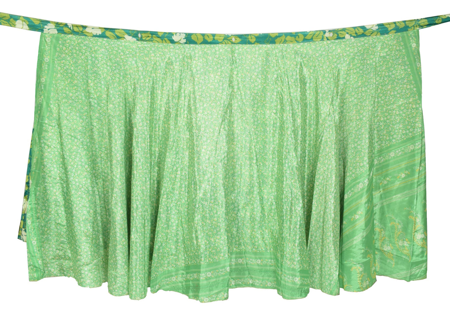 Sushila Vintage Art Silk Saree Magic Wrap Floral Green Reversible Skirt Beach Dress