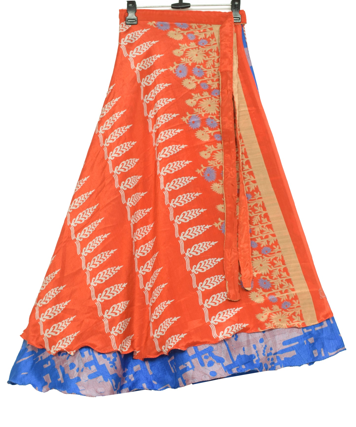 Sushila Vintage Orange Saree Magic Wrap Reversible Skirt Art Silk Beach Dress Boho