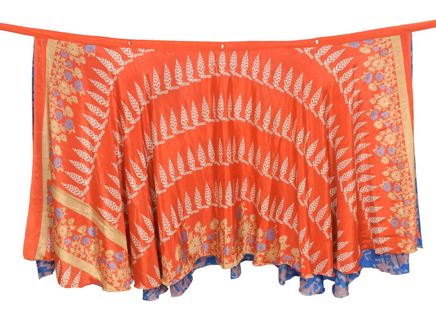 Sushila Vintage Orange Saree Magic Wrap Reversible Skirt Art Silk Beach Dress Boho