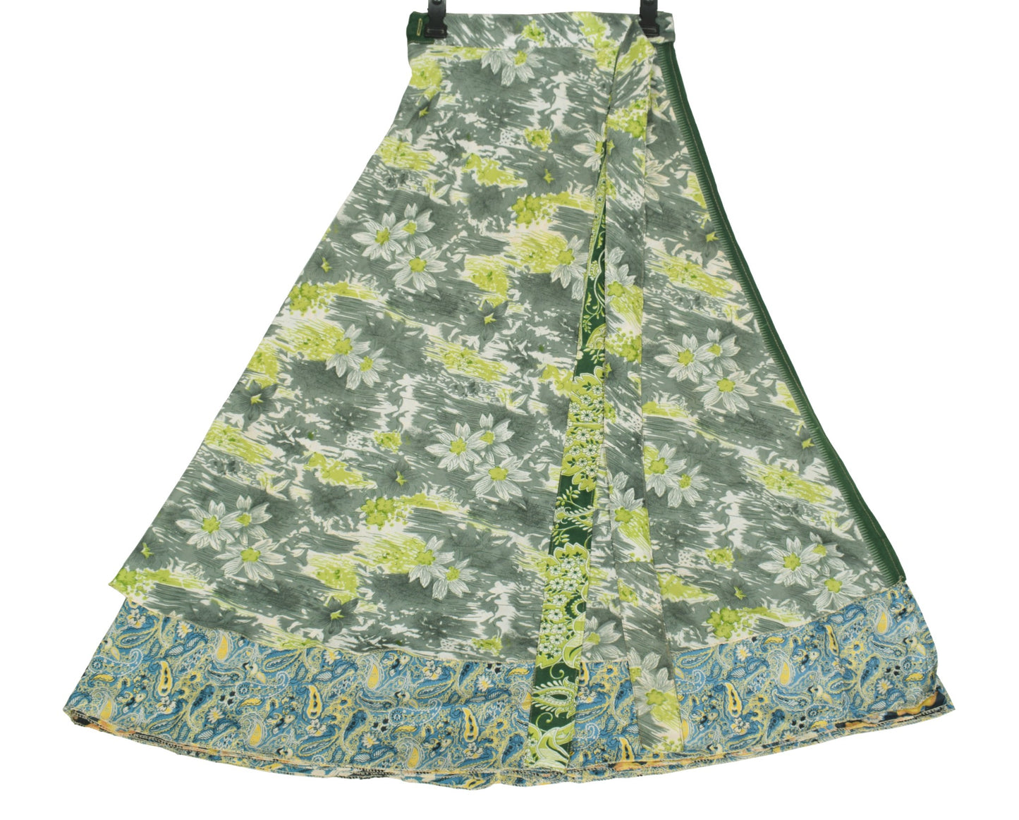 Sushila Vintage Teal Blue Art Silk Saree Magic Wrap Reversible Skirt BeachDress