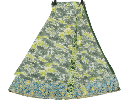 Sushila Vintage Teal Blue Art Silk Saree Magic Wrap Reversible Skirt BeachDress