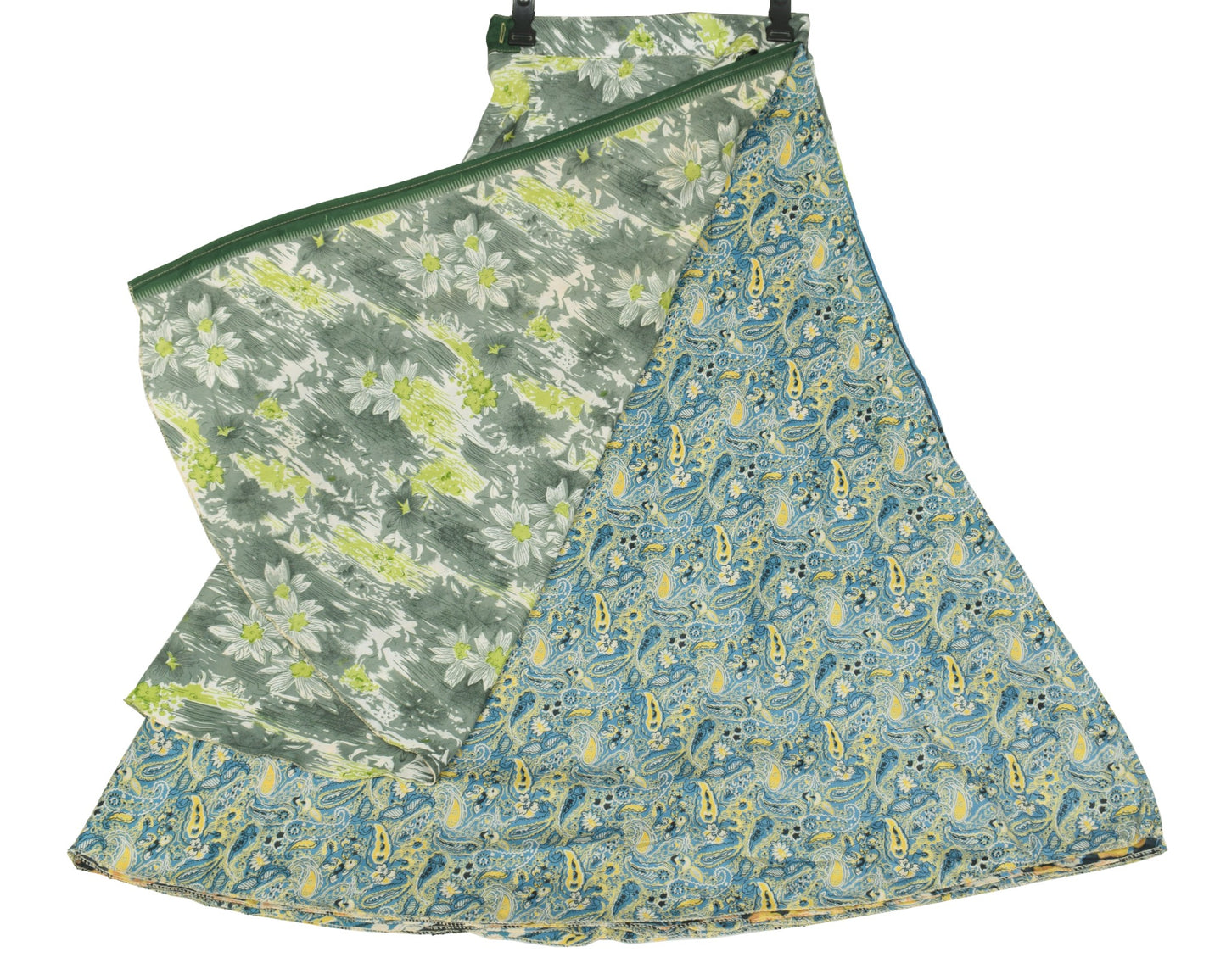 Sushila Vintage Teal Blue Art Silk Saree Magic Wrap Reversible Skirt BeachDress