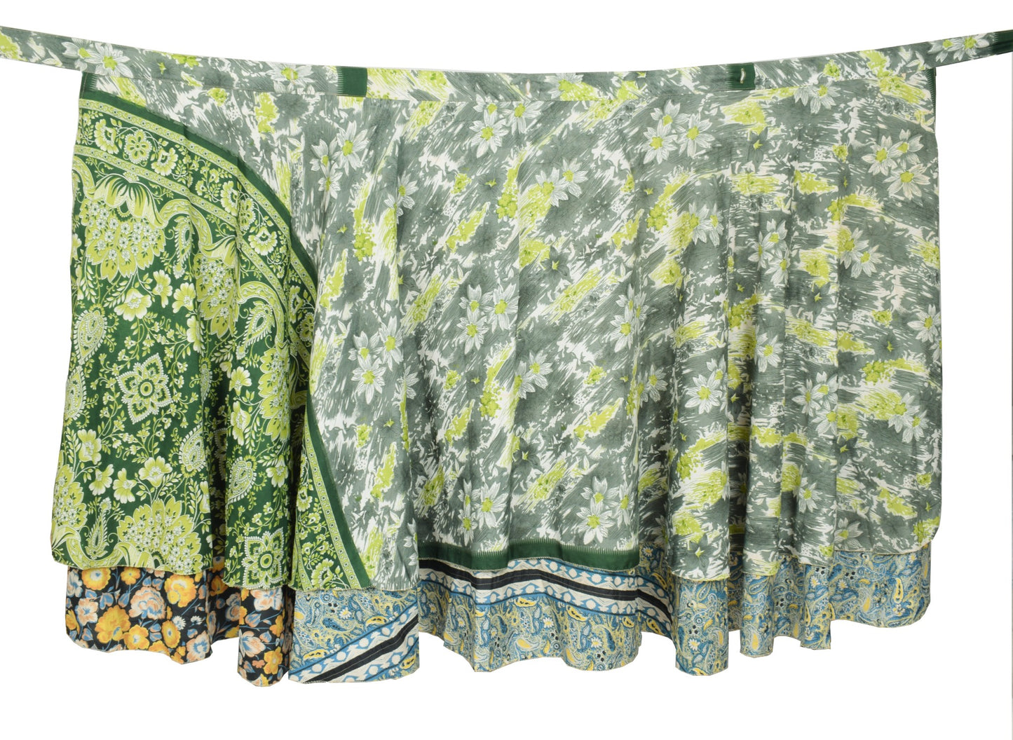 Sushila Vintage Teal Blue Art Silk Saree Magic Wrap Reversible Skirt BeachDress