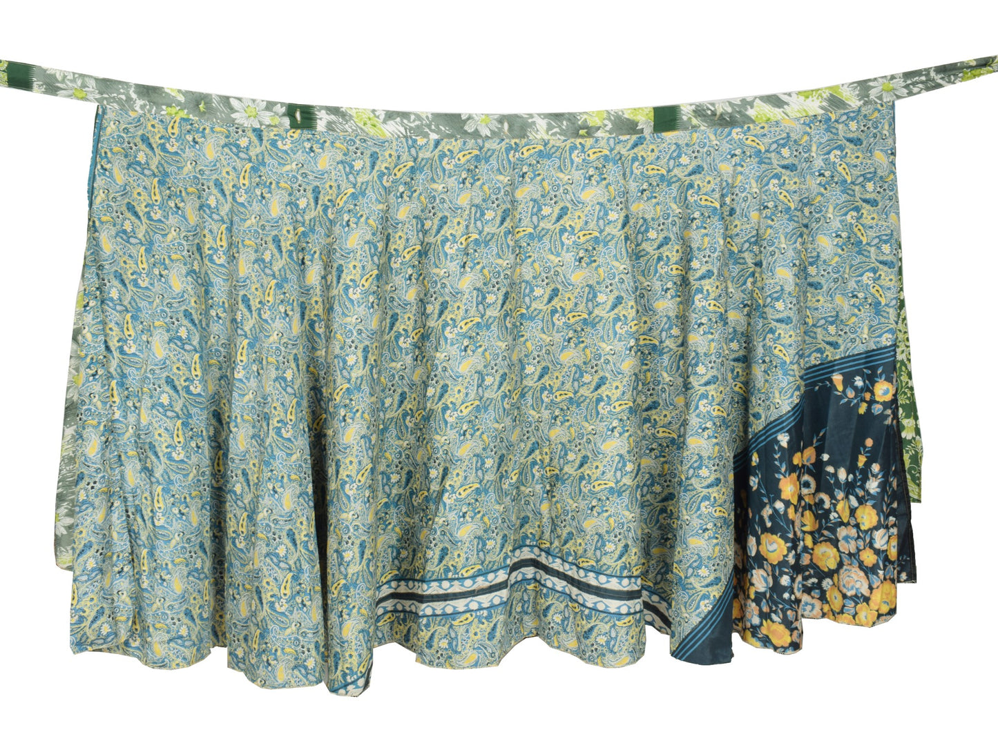 Sushila Vintage Teal Blue Art Silk Saree Magic Wrap Reversible Skirt BeachDress