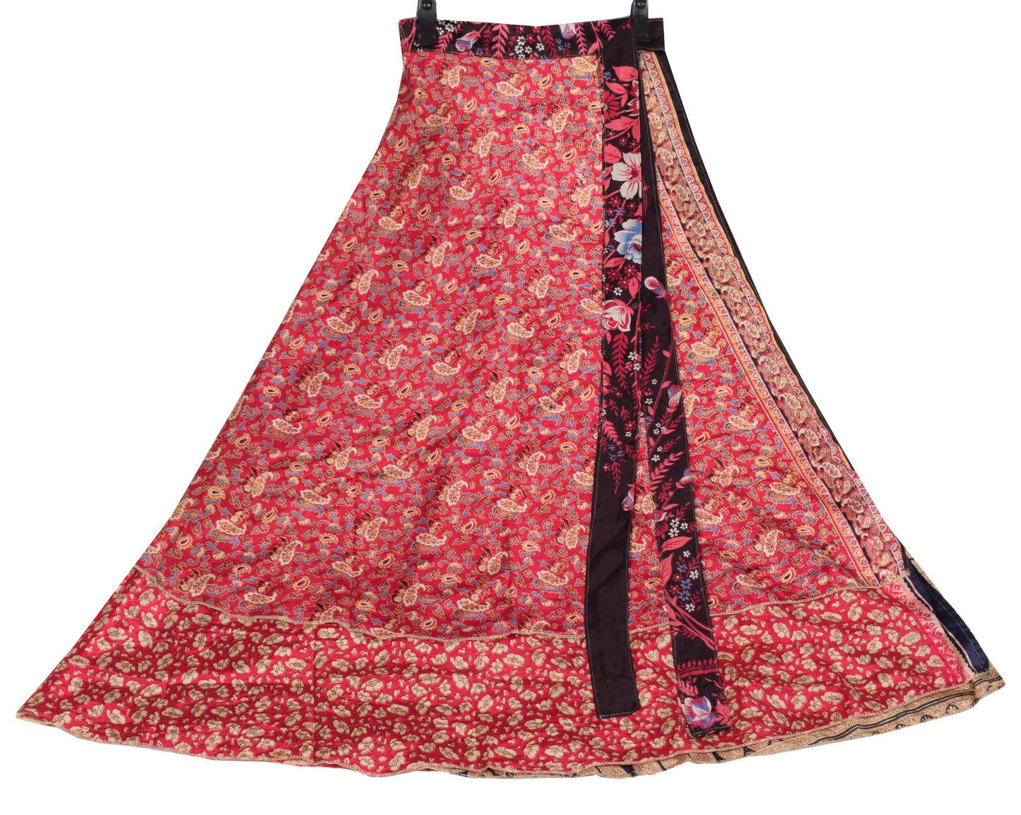 Sushila Vintage Magenta Saree Magic Wrap Reversible Skirt Art Silk Beach Dress