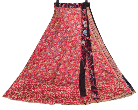 Sushila Vintage Magenta Saree Magic Wrap Reversible Skirt Art Silk Beach Dress