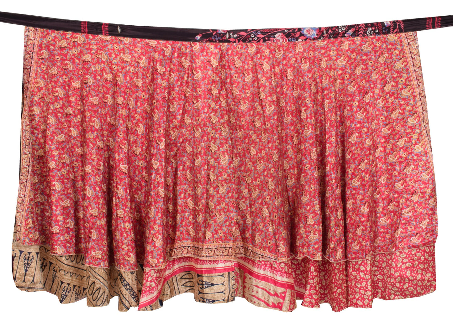 Sushila Vintage Magenta Saree Magic Wrap Reversible Skirt Art Silk Beach Dress