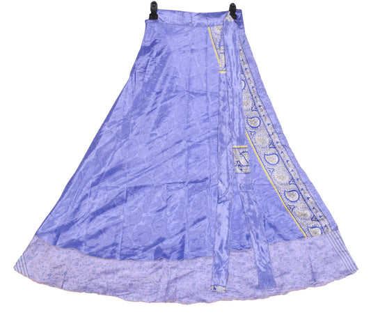 Sushila Vintage Lavender Saree Magic Wrap Reversible Skirt Art Silk Beach Dress