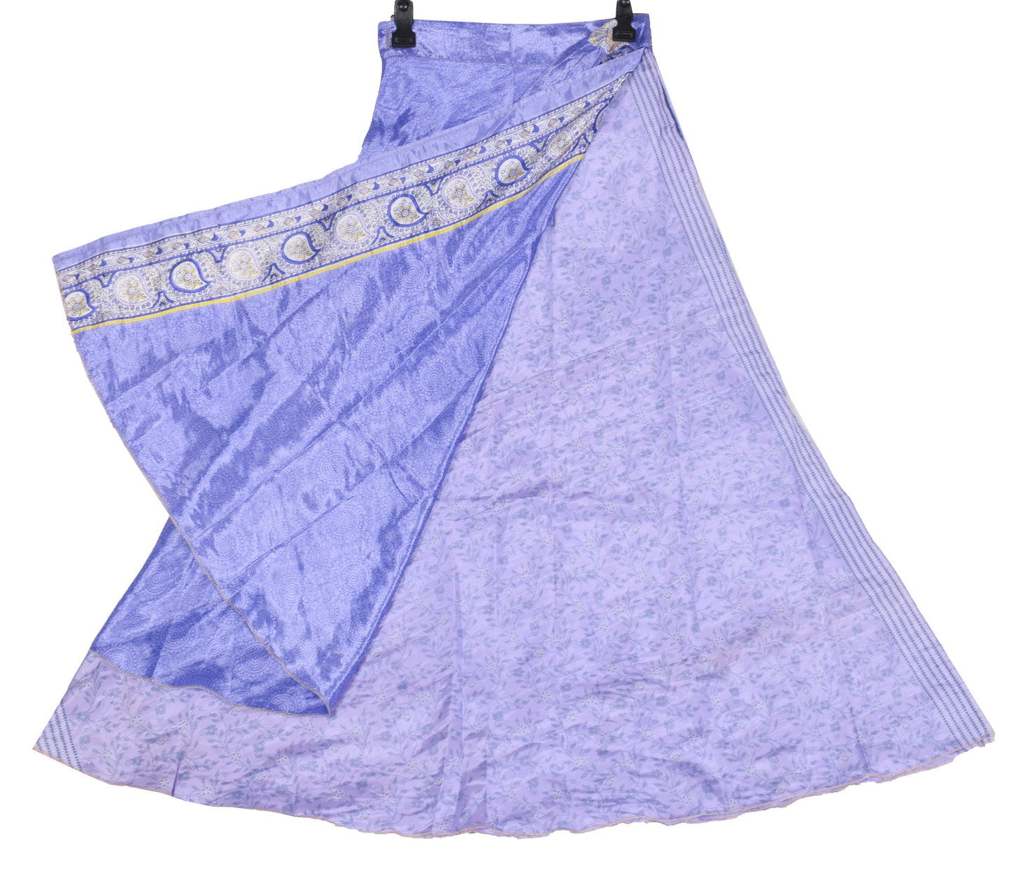 Sushila Vintage Lavender Saree Magic Wrap Reversible Skirt Art Silk Beach Dress