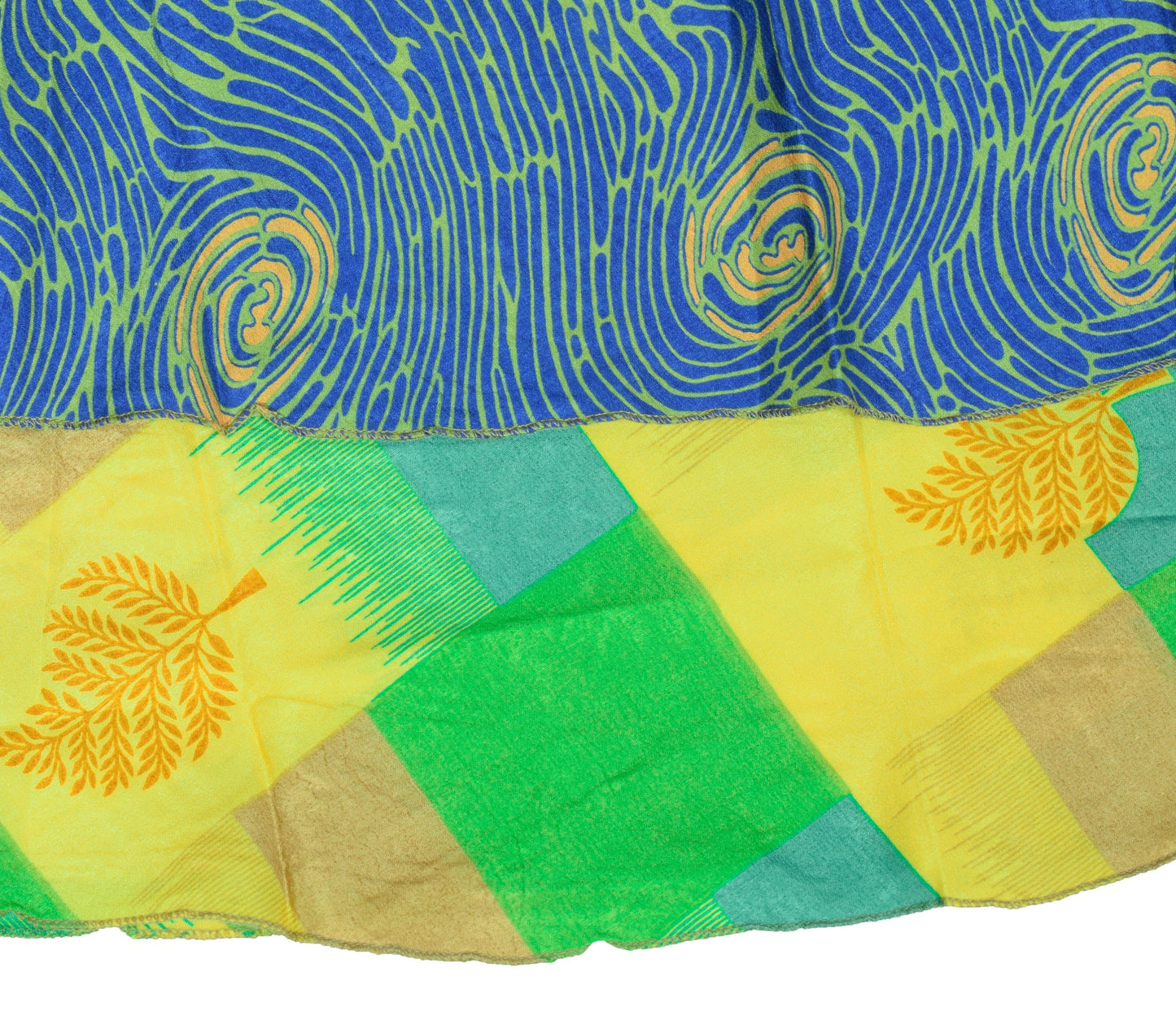 Sushila Vintage Green Blue Saree Magic Wrap Reversible Skirt Art Silk Beach Dress