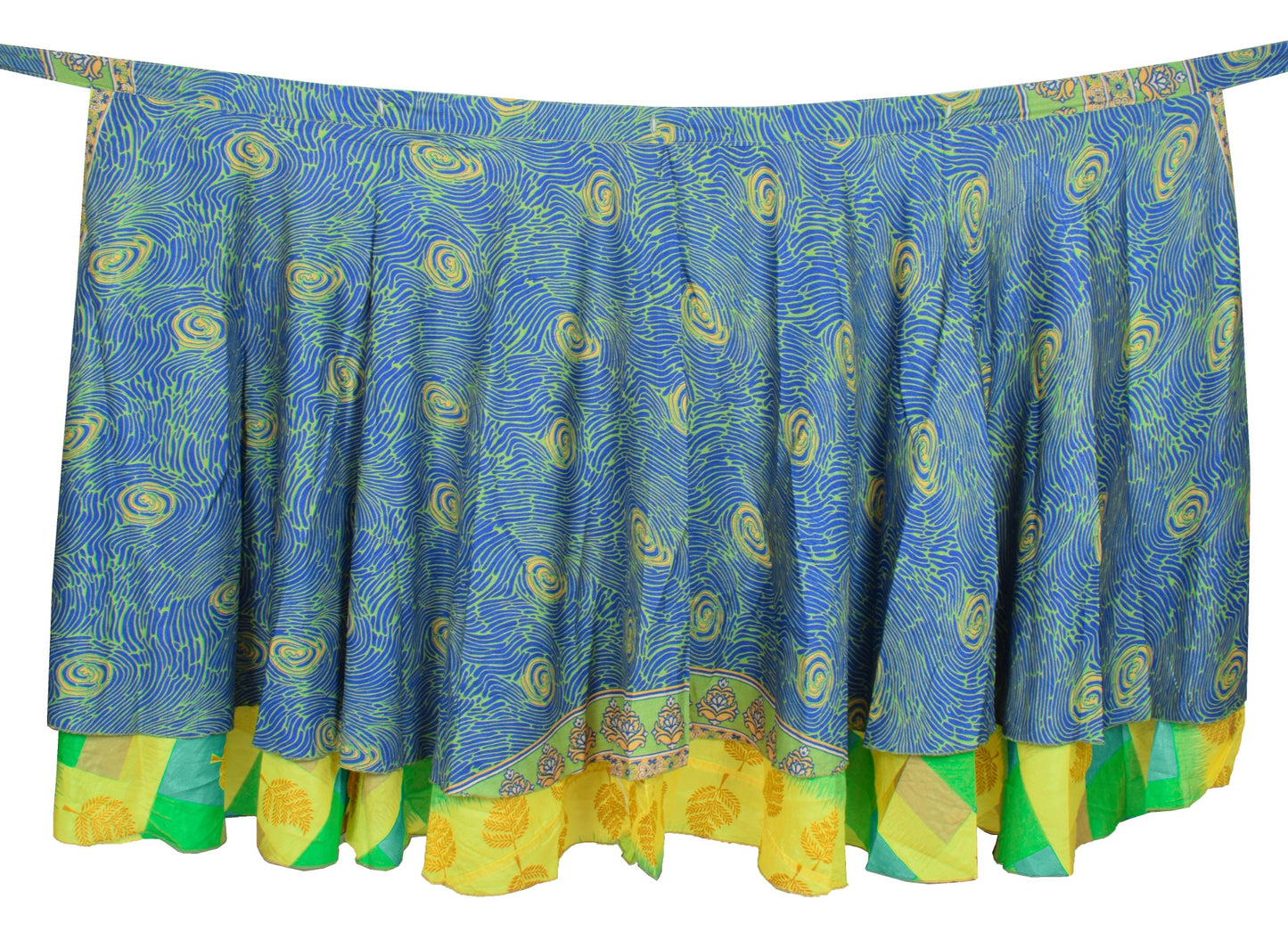 Sushila Vintage Green Blue Saree Magic Wrap Reversible Skirt Art Silk Beach Dress