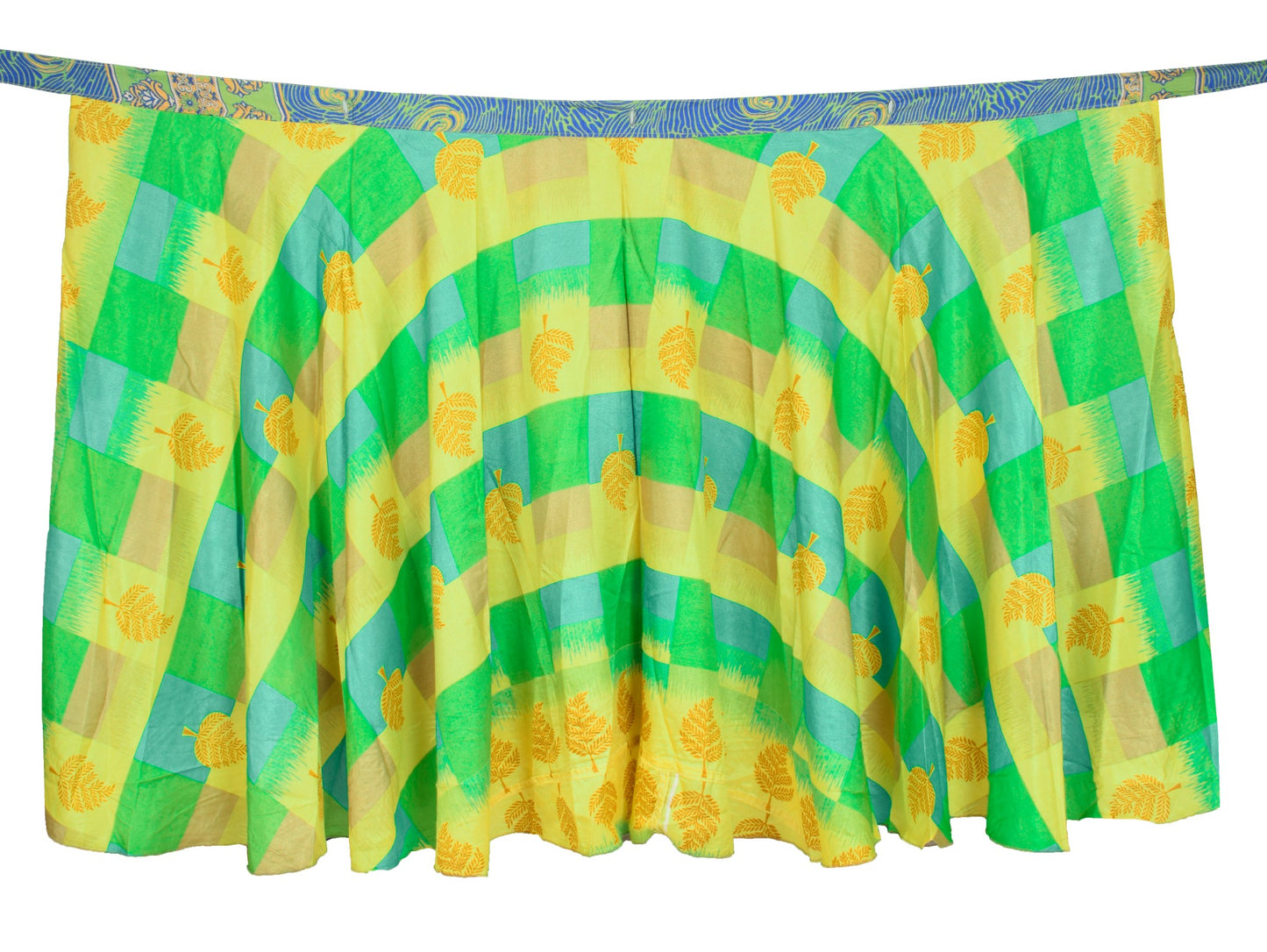 Sushila Vintage Green Blue Saree Magic Wrap Reversible Skirt Art Silk Beach Dress