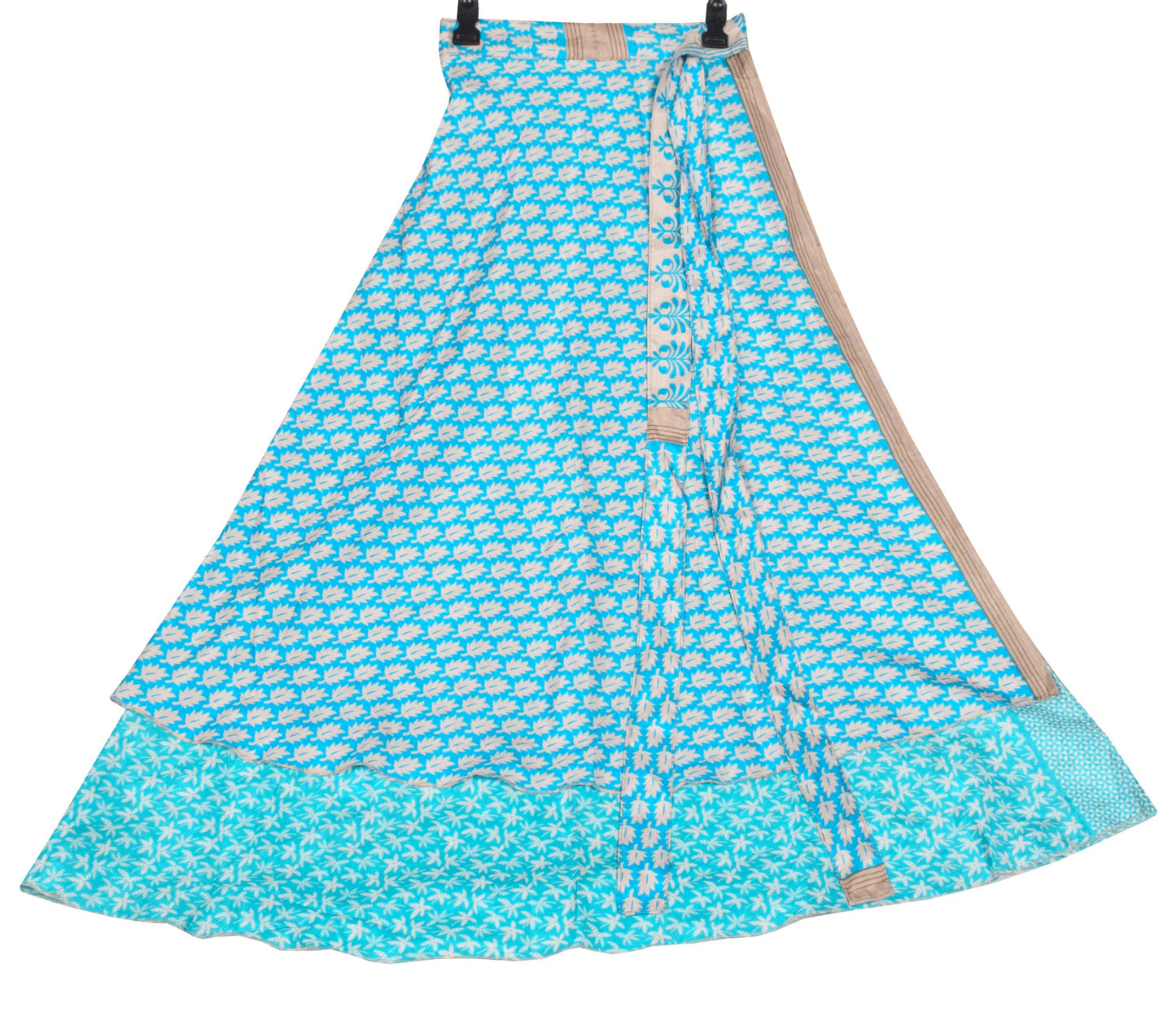 Sushila Vintage ArtSilk Saree Magic Wrap Aqua Blue Reversible Skirt Beach Dress