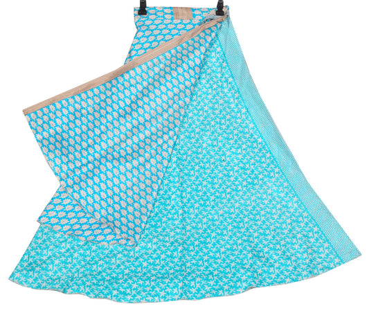 Sushila Vintage ArtSilk Saree Magic Wrap Aqua Blue Reversible Skirt Beach Dress