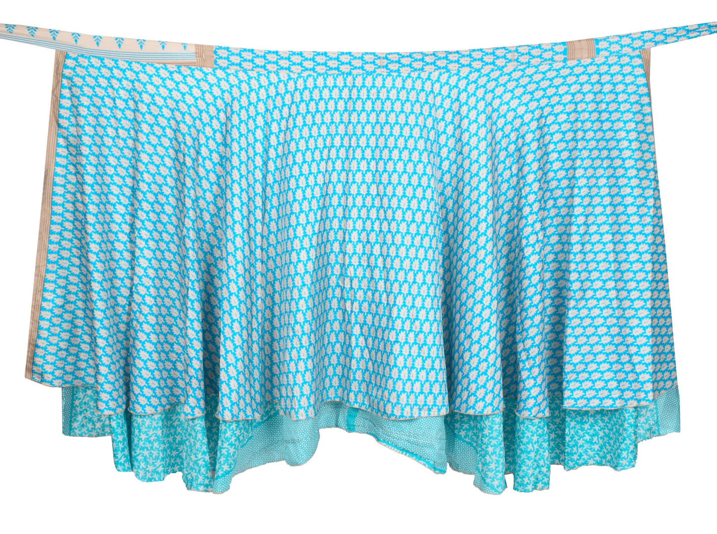 Sushila Vintage ArtSilk Saree Magic Wrap Aqua Blue Reversible Skirt Beach Dress