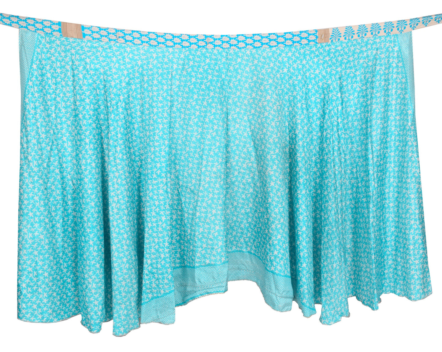 Sushila Vintage ArtSilk Saree Magic Wrap Aqua Blue Reversible Skirt Beach Dress