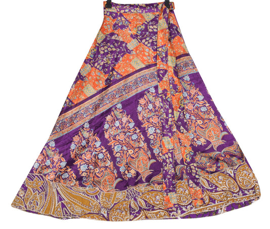 Sushila Vintage Art Silk Saree Magic Wrap Reversible Skirt Purple Beach Dress