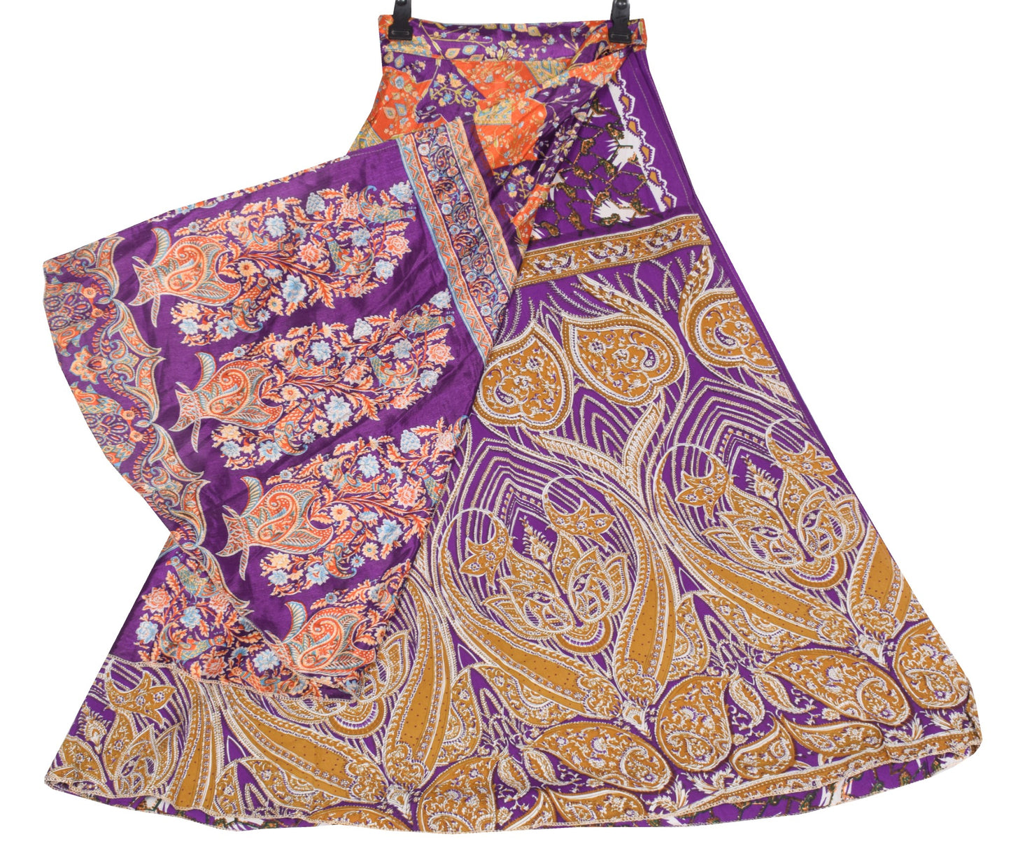 Sushila Vintage Art Silk Saree Magic Wrap Reversible Skirt Purple Beach Dress