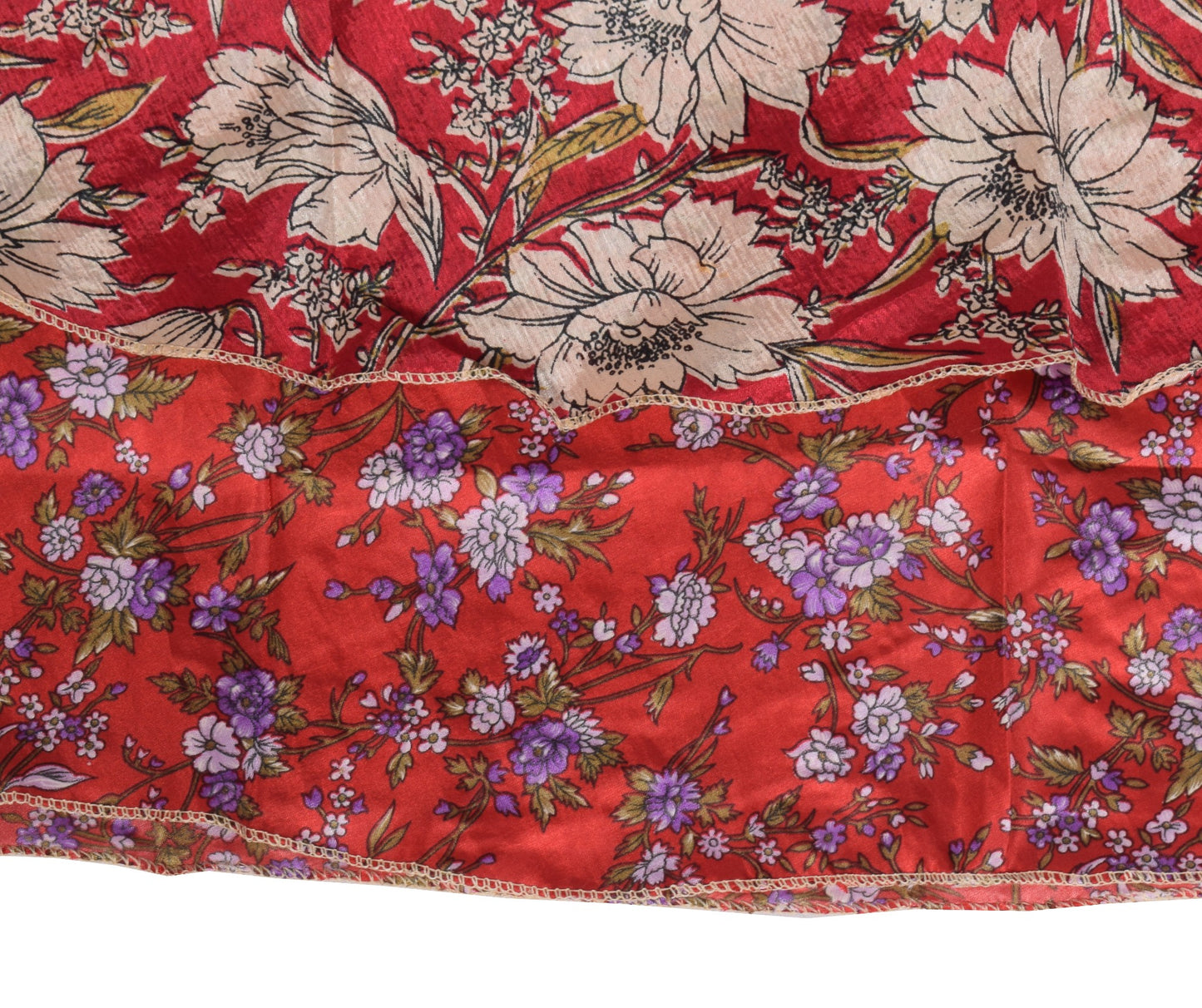 Sushila Vintage ArtSilk Saree Magic Wrap Reversible Skirt Beach Dress Red Floral