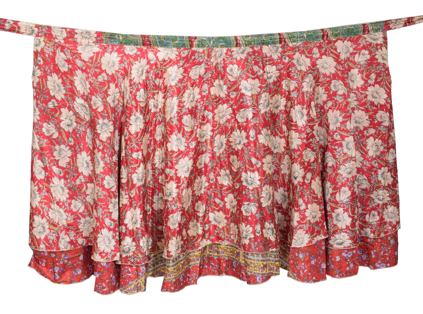 Sushila Vintage ArtSilk Saree Magic Wrap Reversible Skirt Beach Dress Red Floral