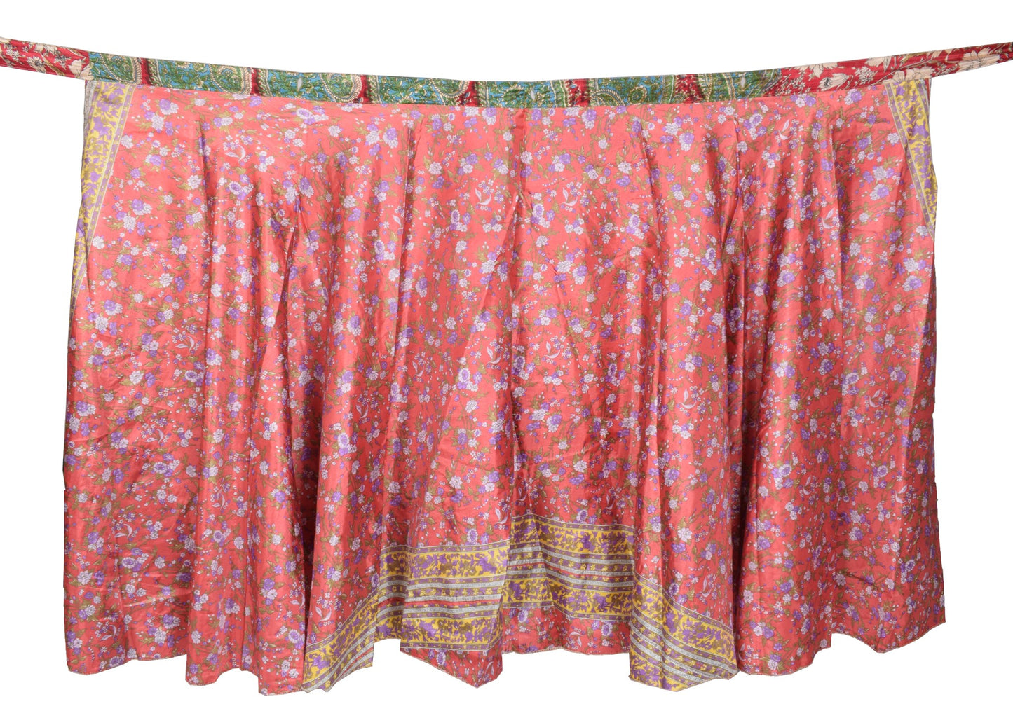 Sushila Vintage ArtSilk Saree Magic Wrap Reversible Skirt Beach Dress Red Floral