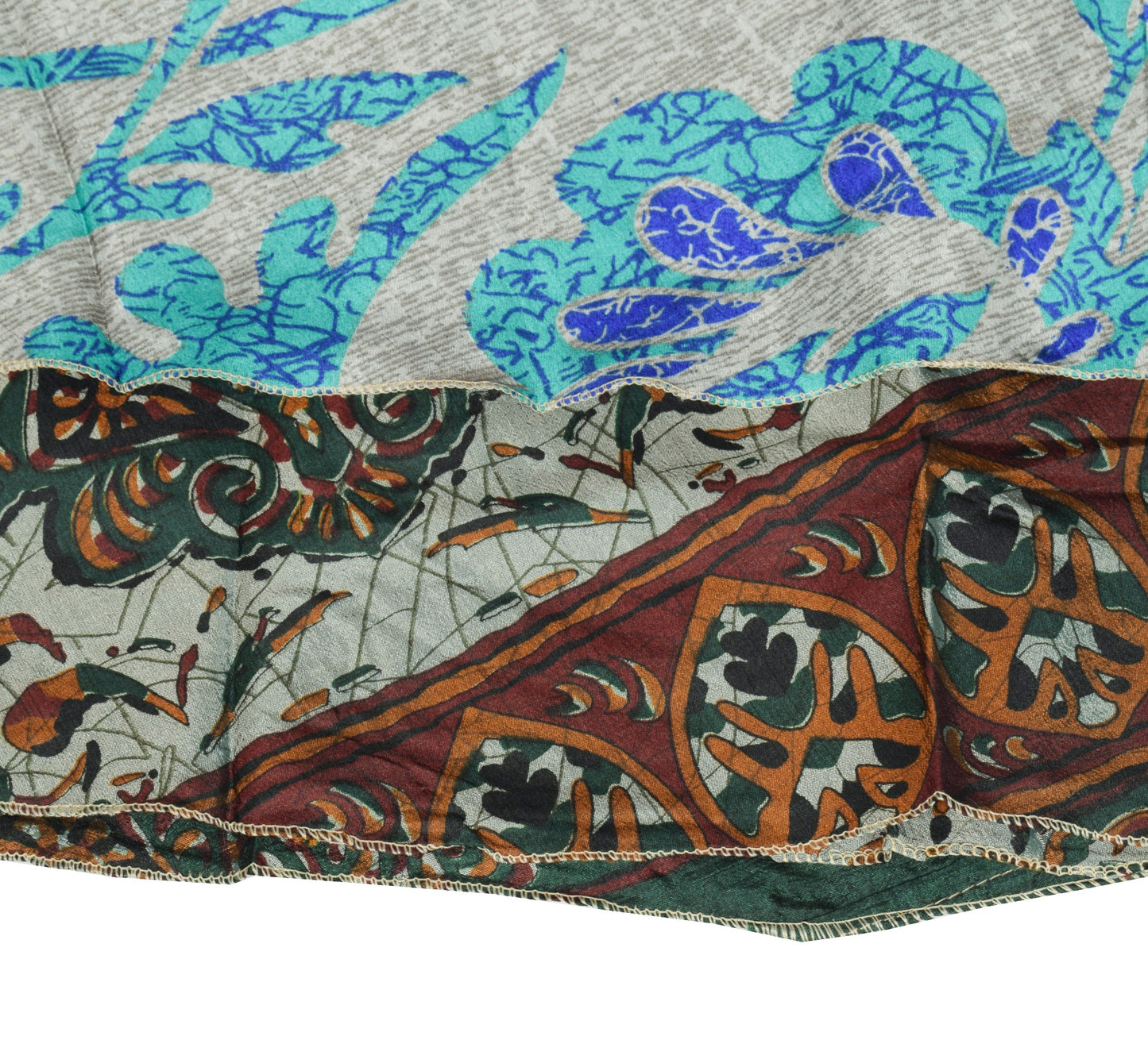 Sushila Vintage Art Silk Saree Magic Wrap Gray Reversible Skirt Beach Dress Wrap