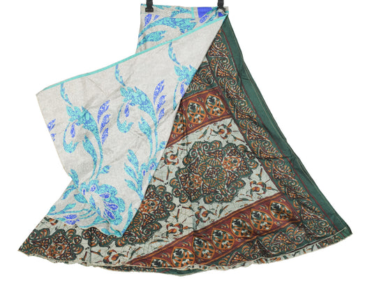 Sushila Vintage Art Silk Saree Magic Wrap Gray Reversible Skirt Beach Dress Wrap