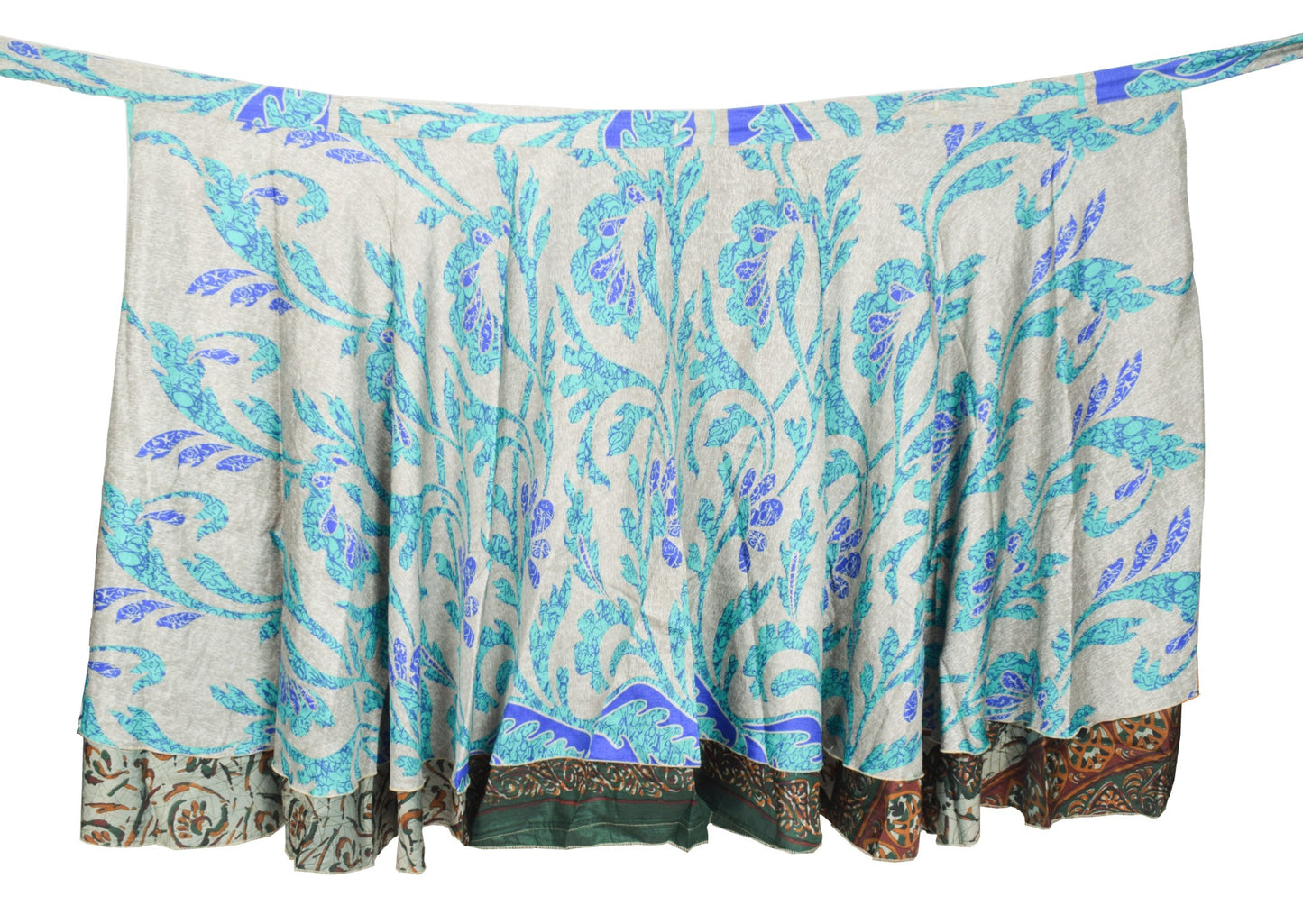 Sushila Vintage Art Silk Saree Magic Wrap Gray Reversible Skirt Beach Dress Wrap