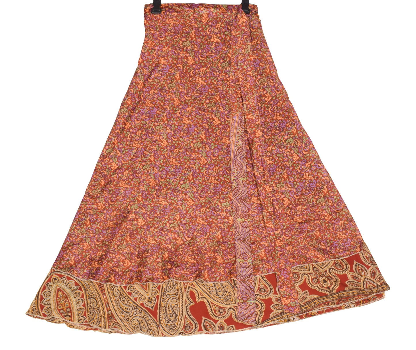 Sushila Vintage Red Saree Magic Wrap Reversible Skirt Floral Art Silk Beach Dress