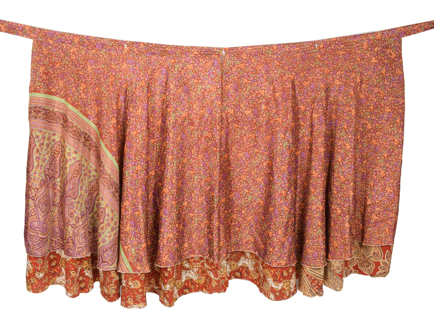 Sushila Vintage Red Saree Magic Wrap Reversible Skirt Floral Art Silk Beach Dress