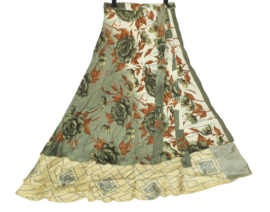 Sushila Vintage Peacock Print Saree Magic Wrap Reversible Skirt Art Silk Beach Dress