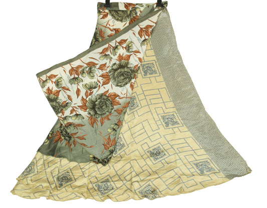 Sushila Vintage Peacock Print Saree Magic Wrap Reversible Skirt Art Silk Beach Dress