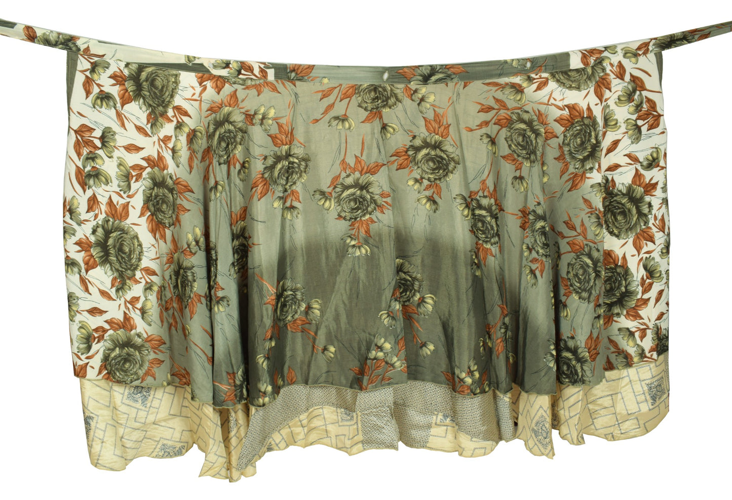 Sushila Vintage Peacock Print Saree Magic Wrap Reversible Skirt Art Silk Beach Dress
