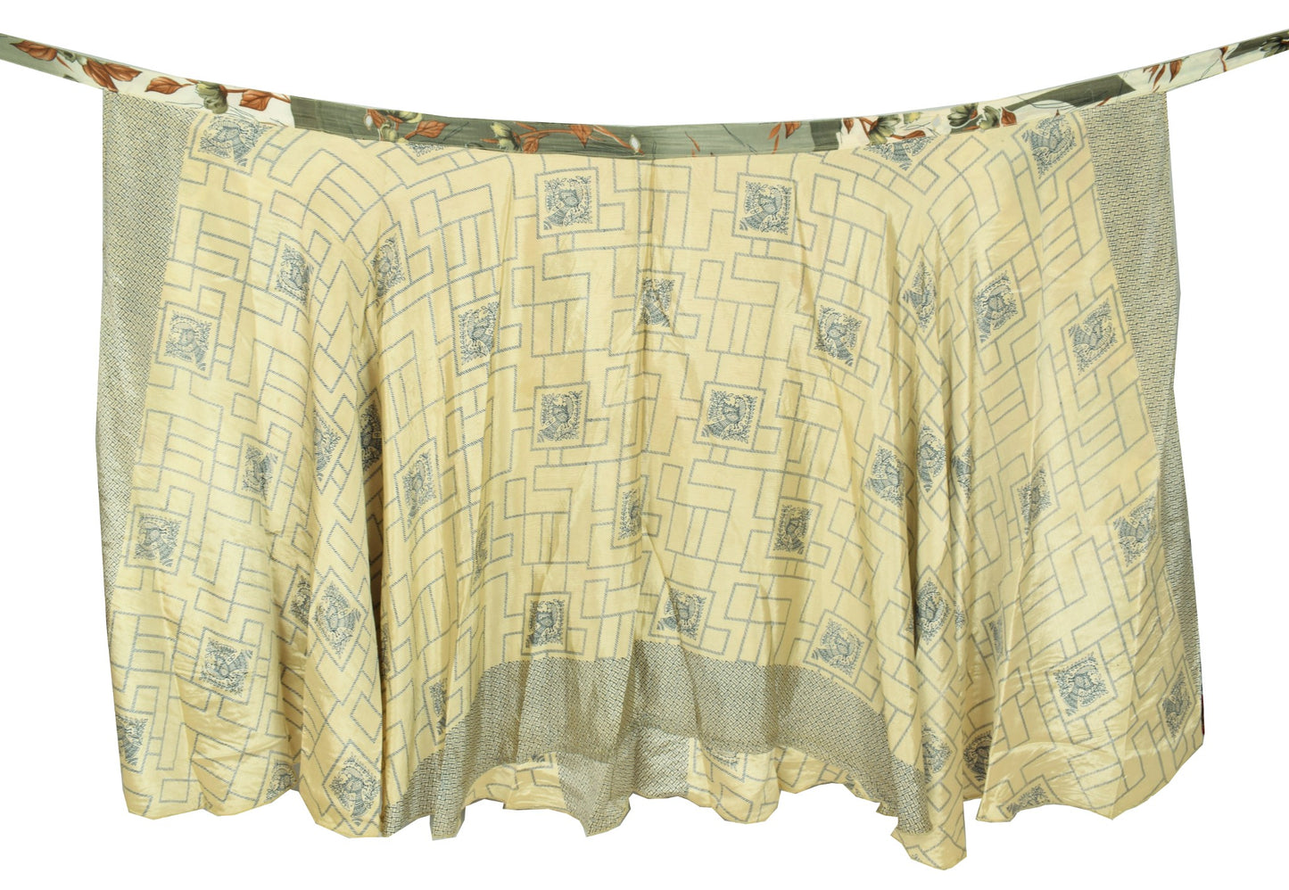 Sushila Vintage Peacock Print Saree Magic Wrap Reversible Skirt Art Silk Beach Dress
