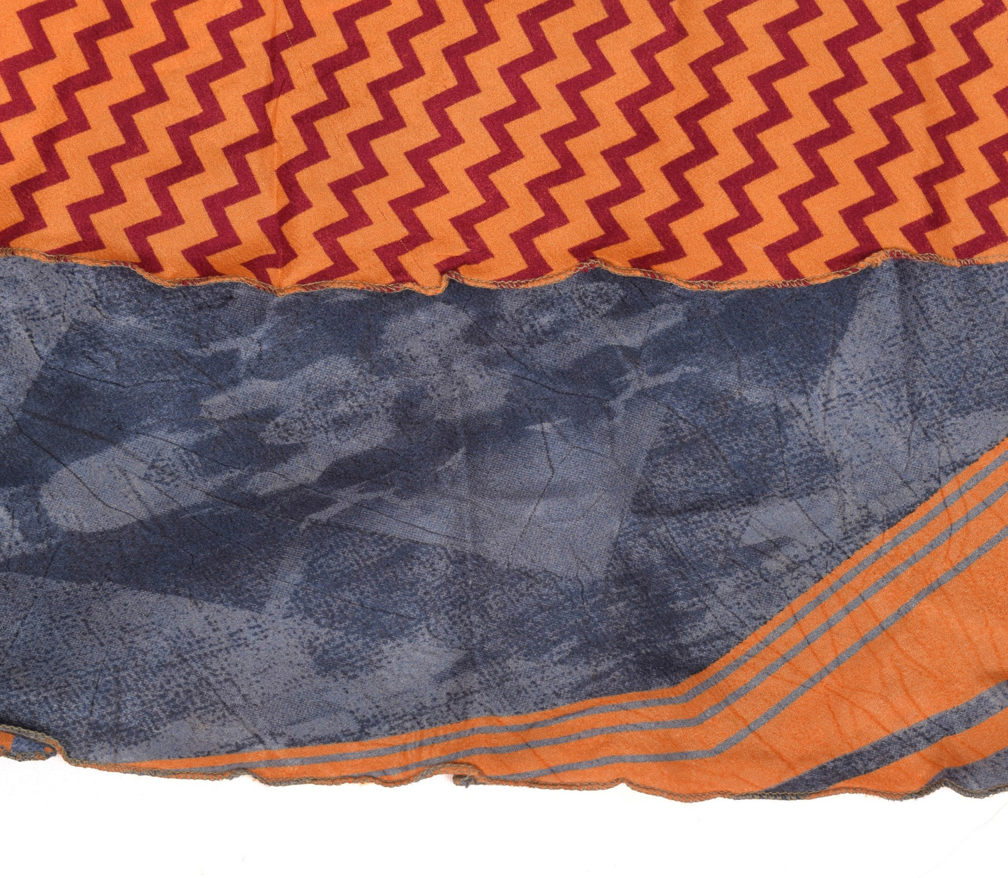 Sushila Vintage Gray Orange Saree Magic Wrap Art Silk Reversible Skirt Beach Dress