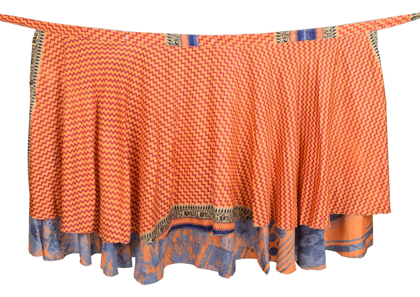Sushila Vintage Gray Orange Saree Magic Wrap Art Silk Reversible Skirt Beach Dress