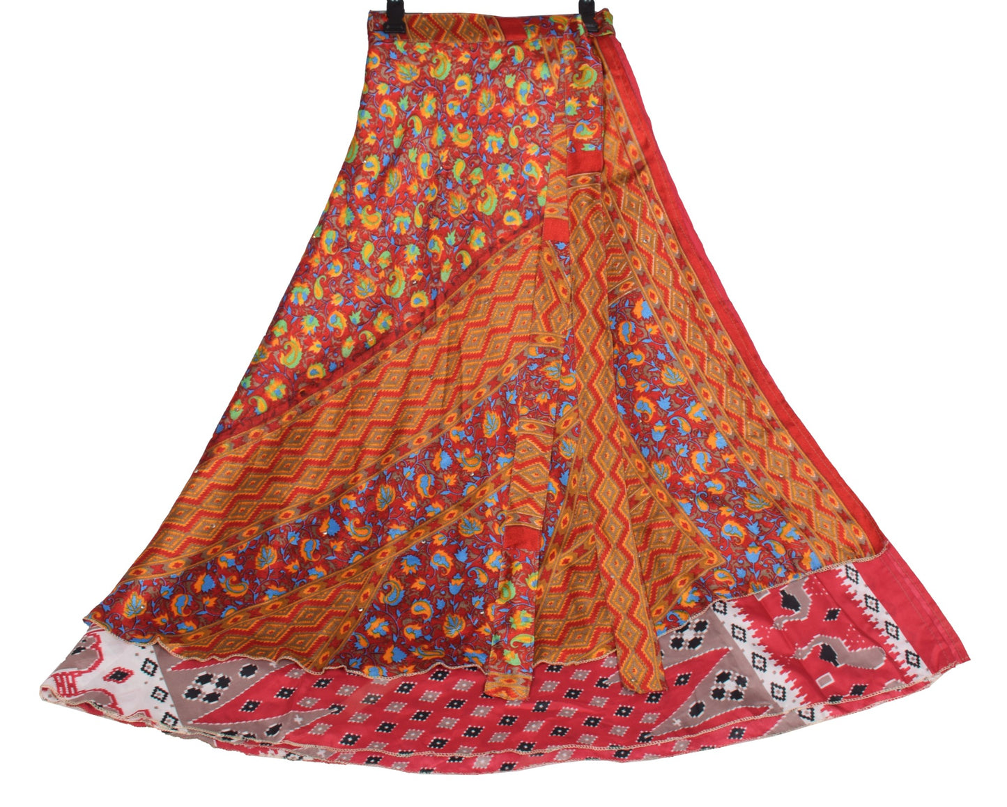 Sushila Vintage Art Silk Saree Magic Wrap Paisley Red Reversible Skirt Beach Dress