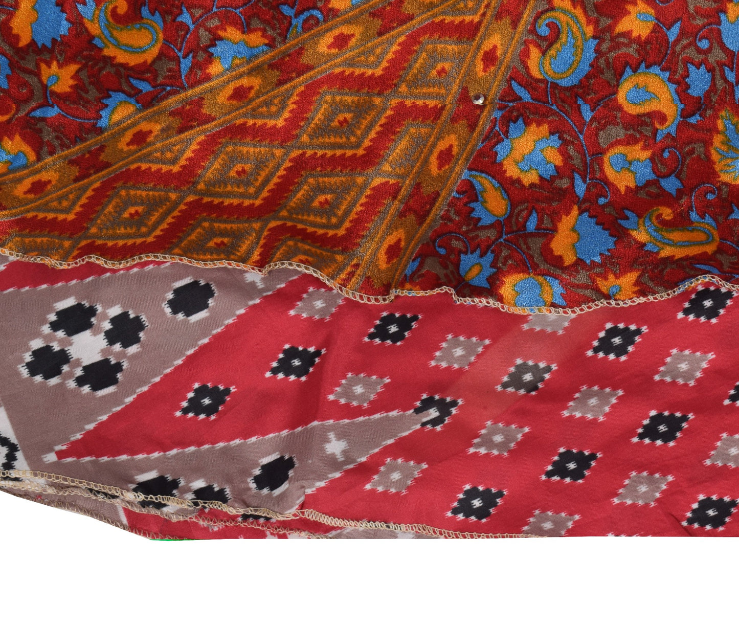 Sushila Vintage Art Silk Saree Magic Wrap Paisley Red Reversible Skirt Beach Dress