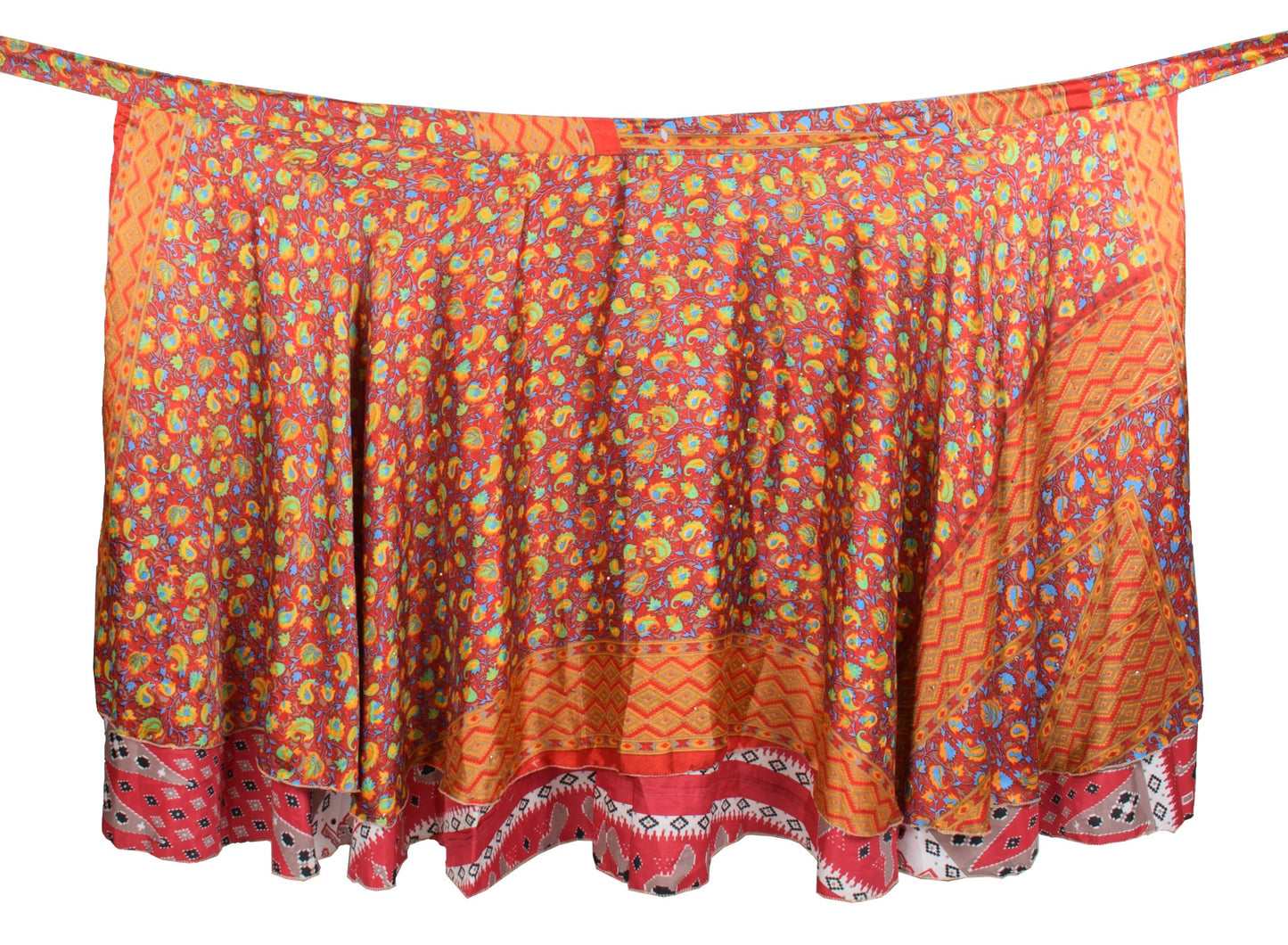 Sushila Vintage Art Silk Saree Magic Wrap Paisley Red Reversible Skirt Beach Dress