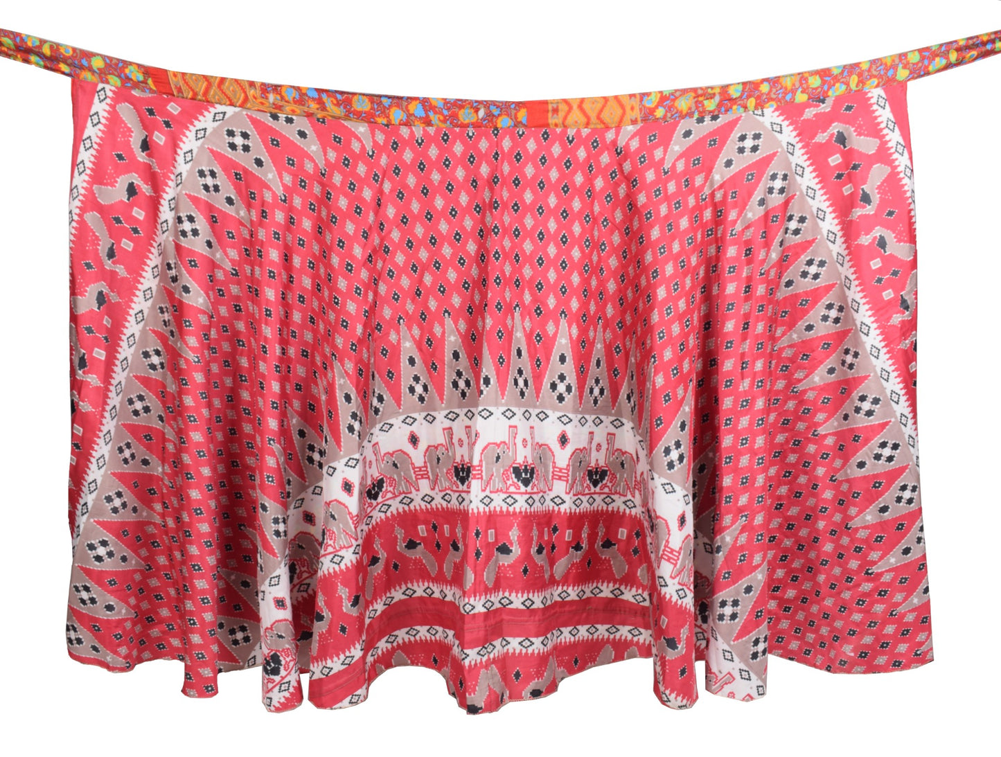 Sushila Vintage Art Silk Saree Magic Wrap Paisley Red Reversible Skirt Beach Dress