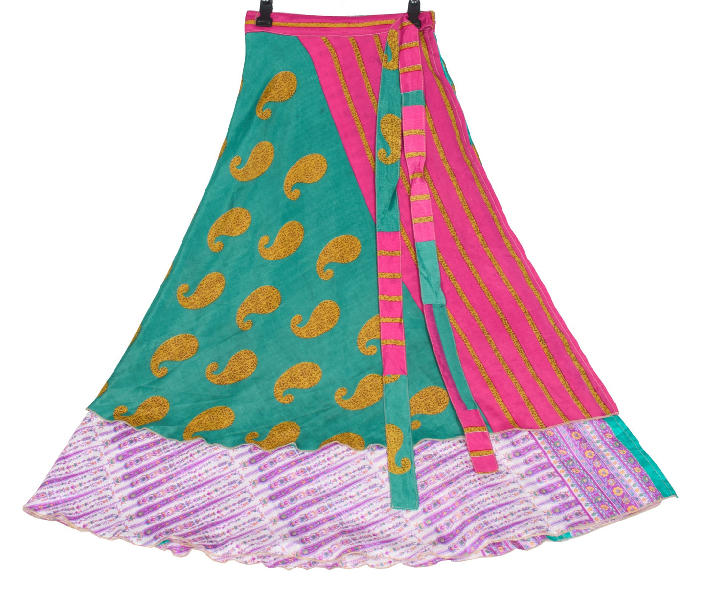 Sushila Vintage Magenta Saree Magic Wrap Reversible Skirt Art Silk Beach Dress Boho
