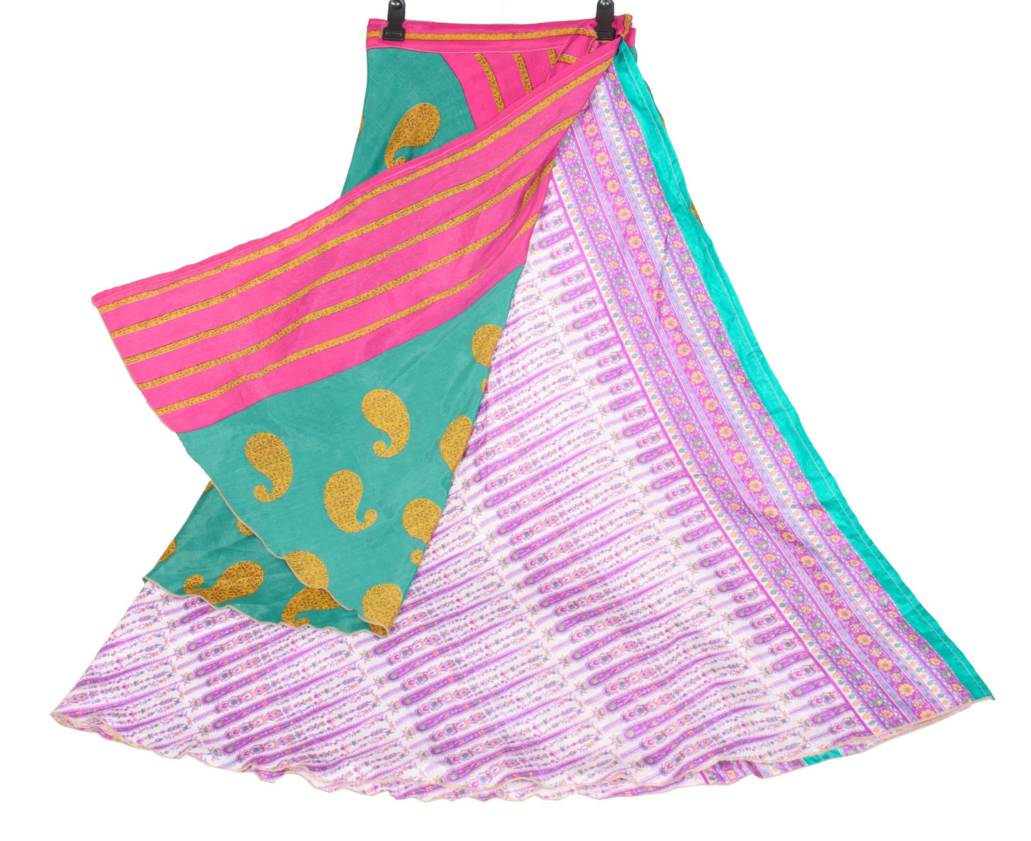 Sushila Vintage Magenta Saree Magic Wrap Reversible Skirt Art Silk Beach Dress Boho