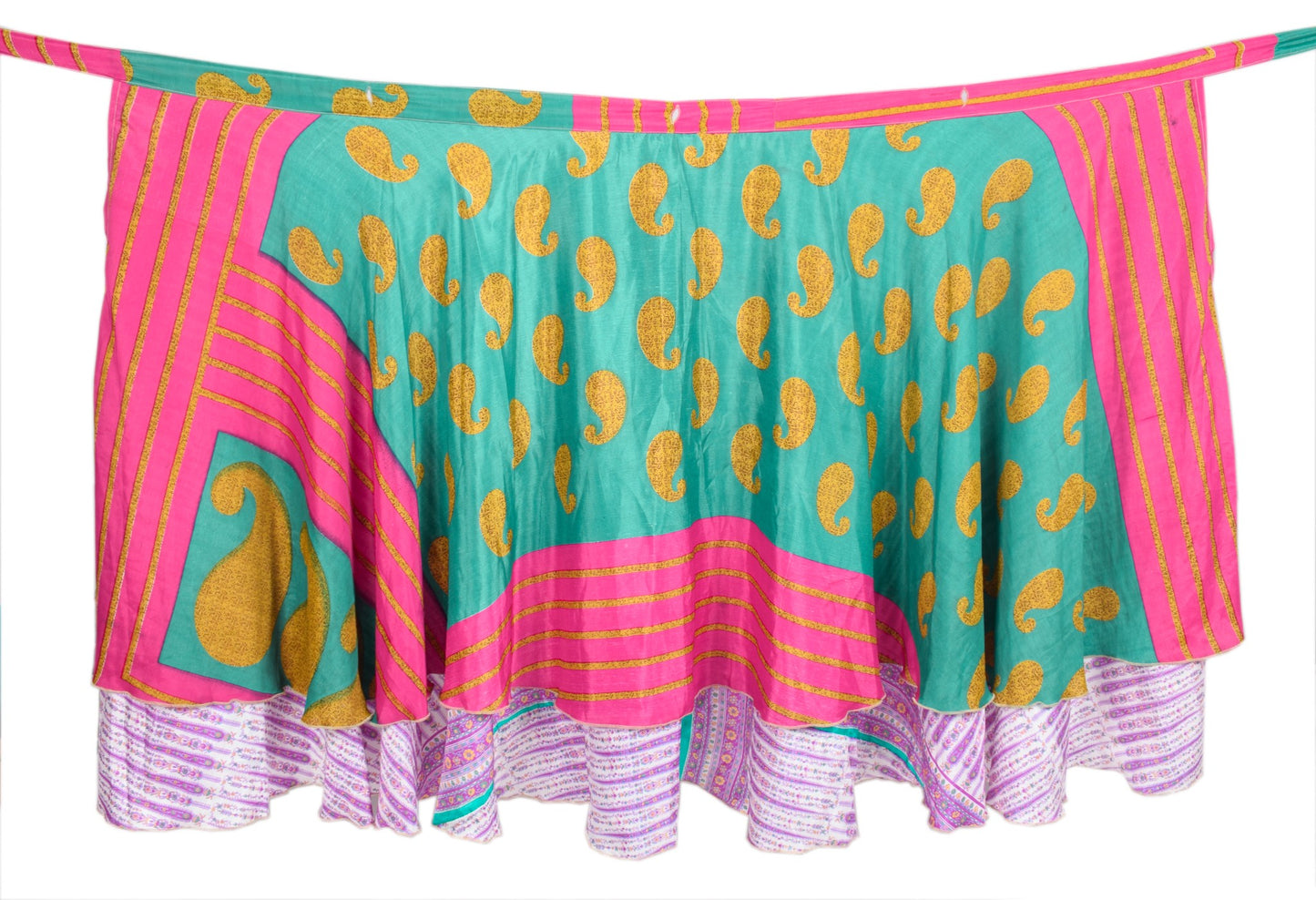 Sushila Vintage Magenta Saree Magic Wrap Reversible Skirt Art Silk Beach Dress Boho