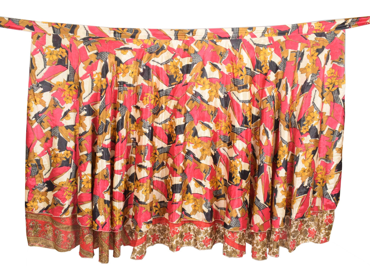 Sushila Vintage Red Saree Magic Wrap Reversible Skirt Art Silk Beach Dress Floral