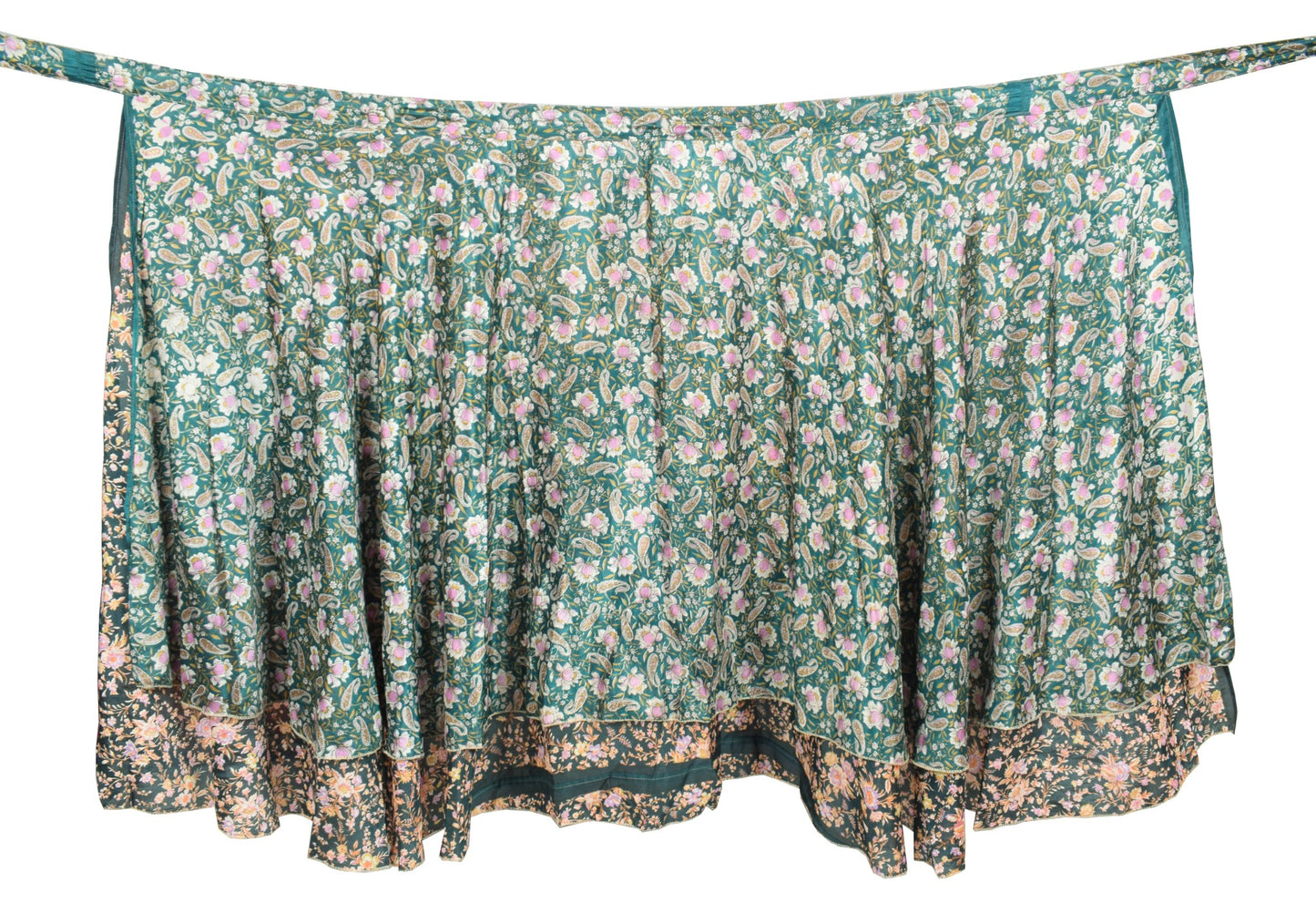 Sushila Vintage Dark Green Saree Magic Wrap Reversible Skirt Art Silk Beach Dress