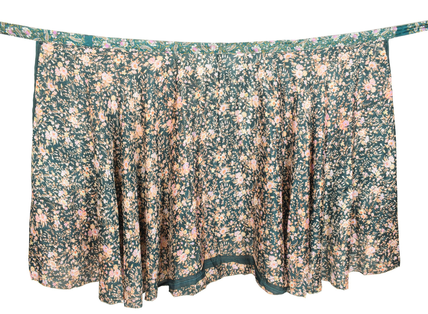 Sushila Vintage Dark Green Saree Magic Wrap Reversible Skirt Art Silk Beach Dress
