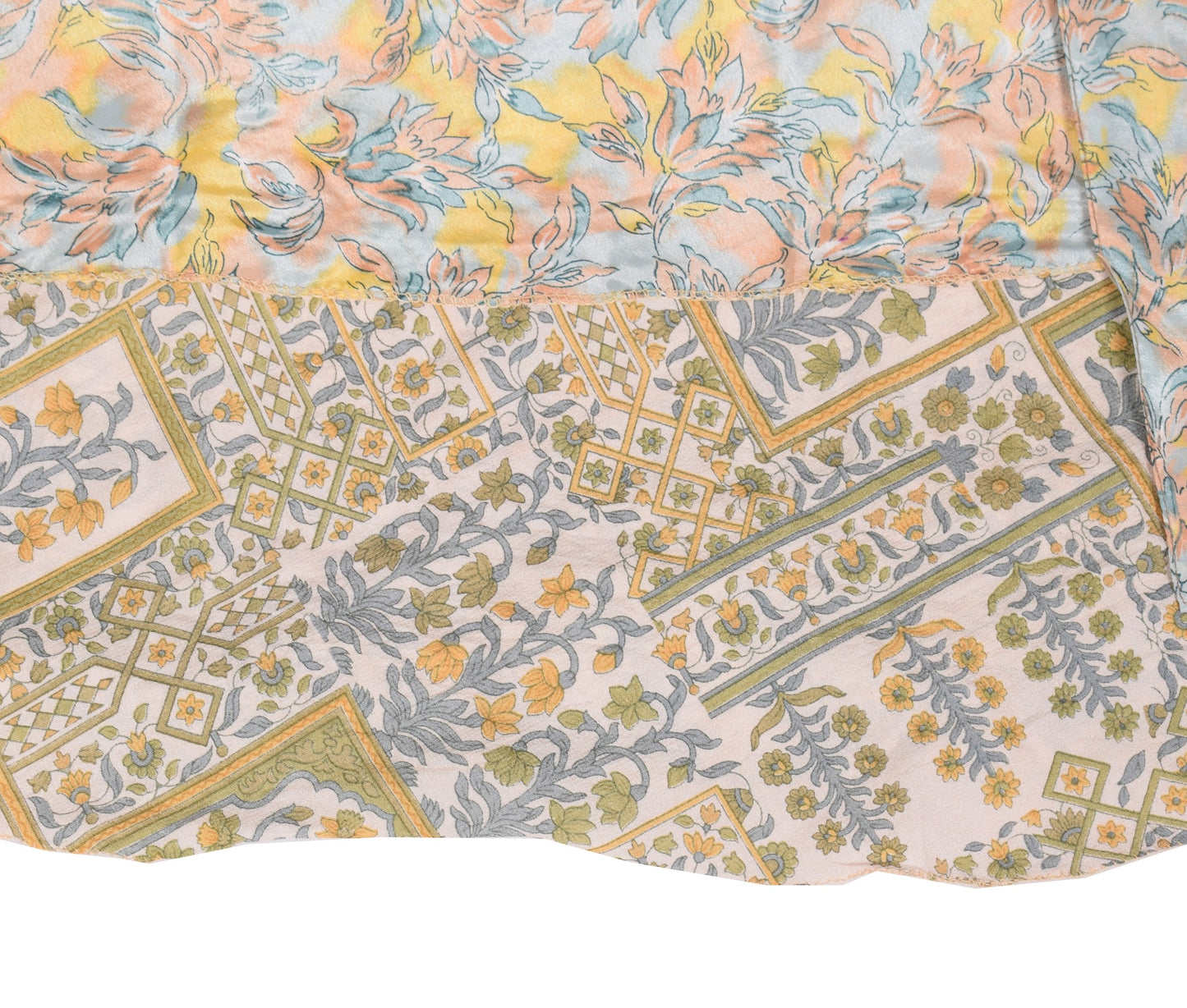 Sushila Vintage Floral Saree Magic Wrap Reversible Skirt White Art Silk Beach Dress