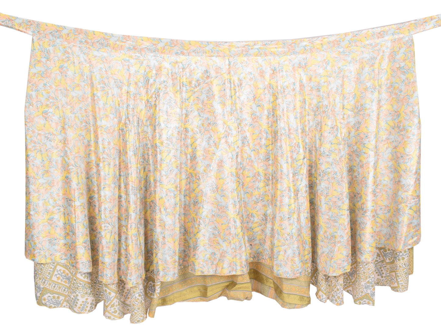 Sushila Vintage Floral Saree Magic Wrap Reversible Skirt White Art Silk Beach Dress