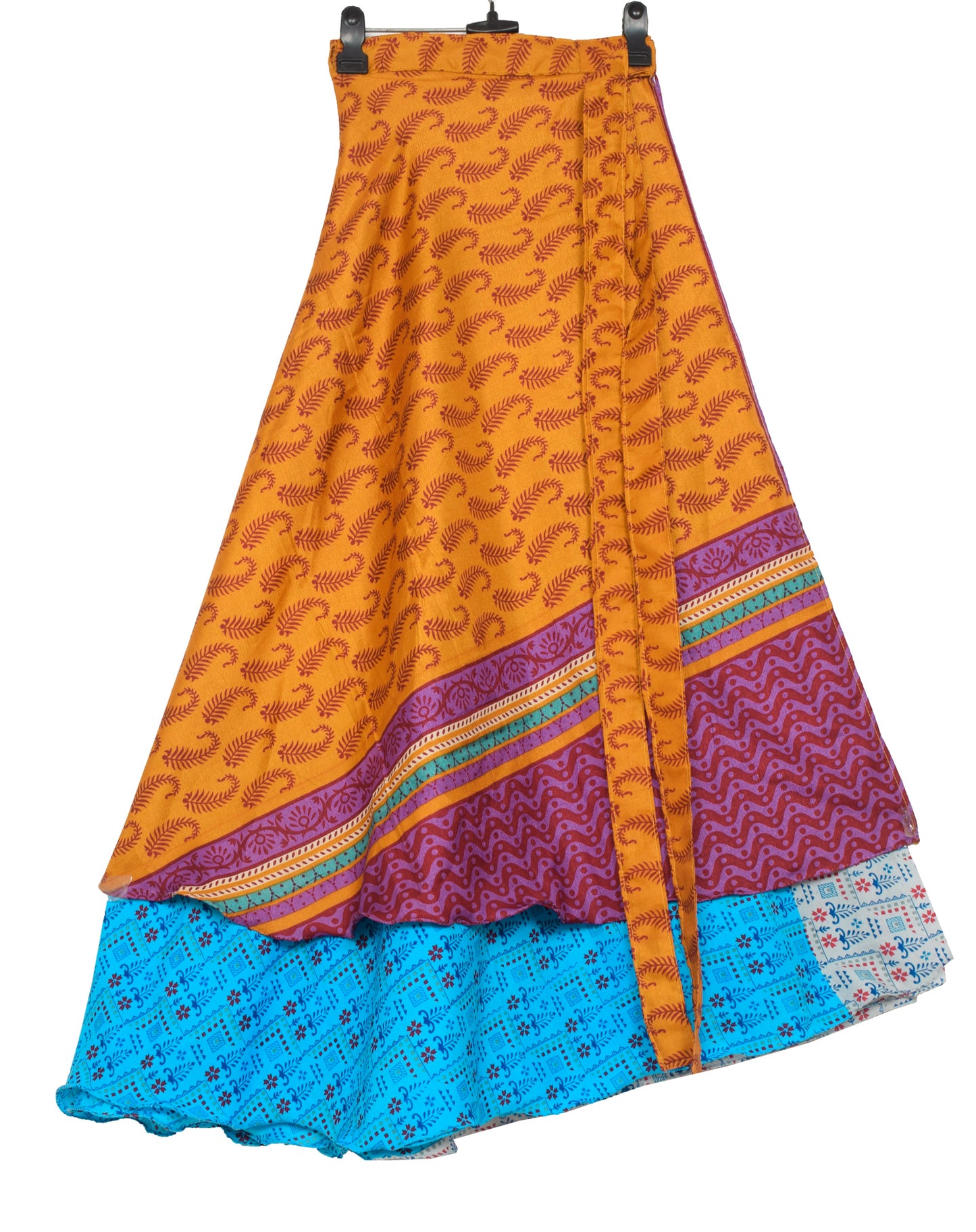 Sushila Vintage Orange Blue Saree Magic Wrap Reversible Skirt Art Silk Beach Dres