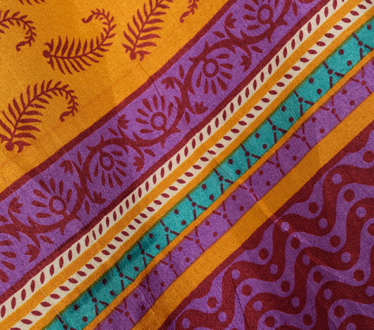 Sushila Vintage Orange Blue Saree Magic Wrap Reversible Skirt Art Silk Beach Dres
